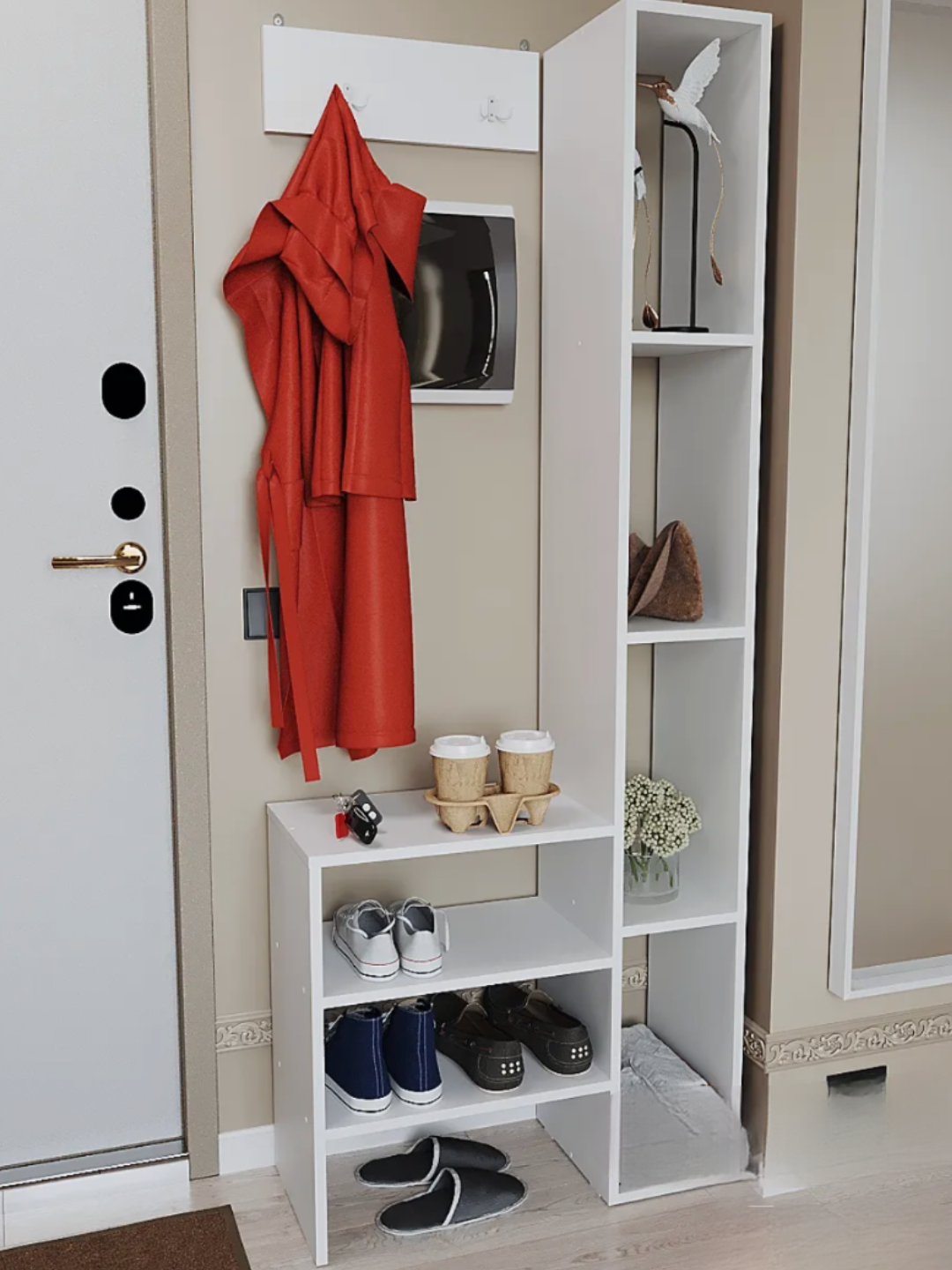 Напольный стеллаж для прихожей с полками для обуви и аксессуаров