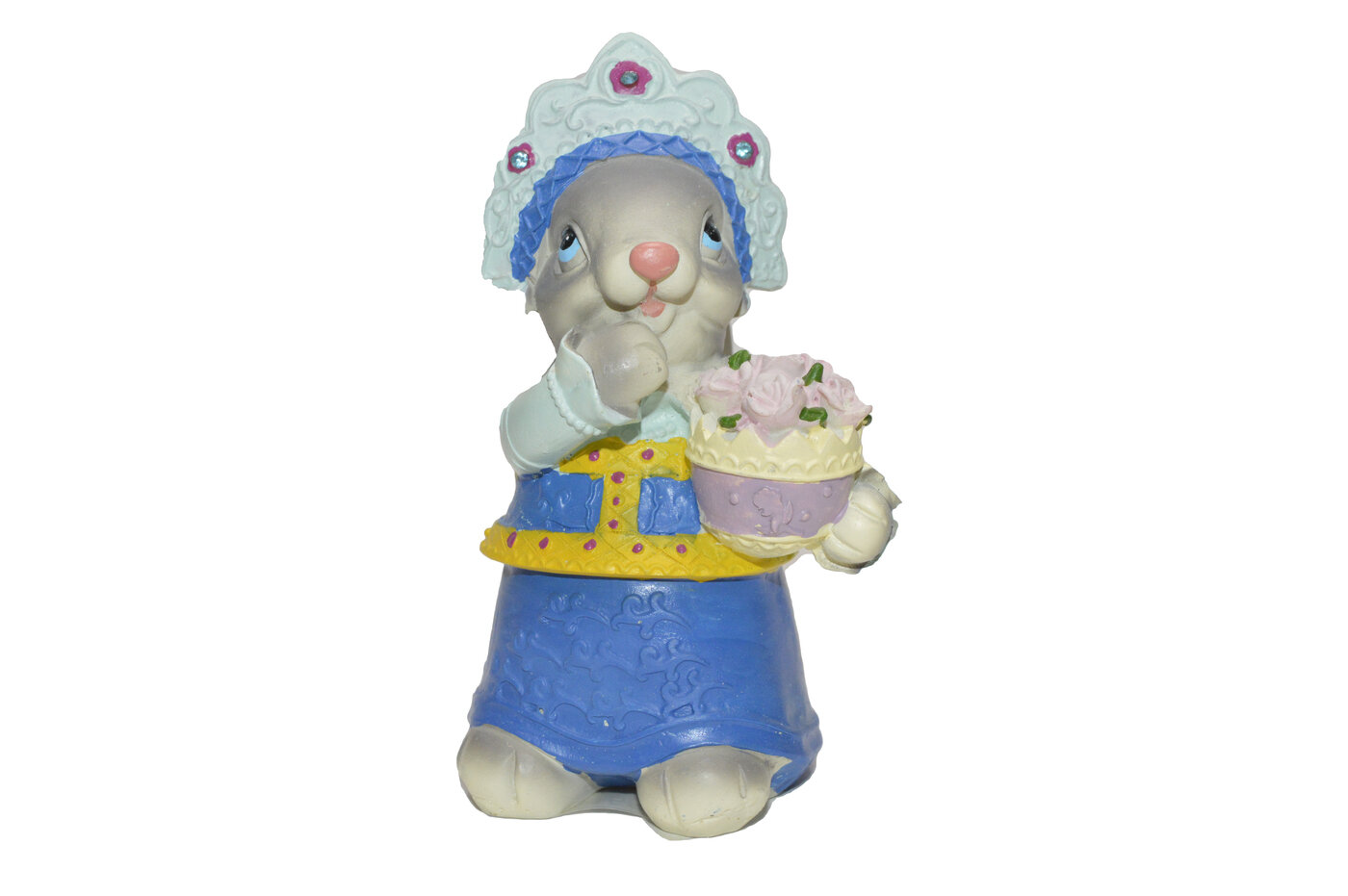 фото Статуэтки для интерьера. Статуэтка Крольчиха с Розами, цвет: серый, синий 11 см. Символ года.