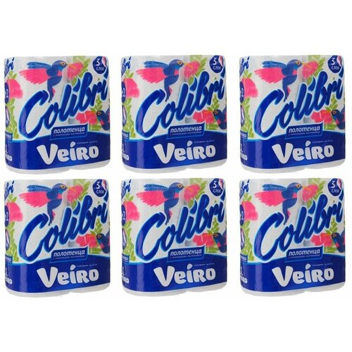Veiro Полотенца бумажные кухонные Colibri, 3-слойные, 2 рулона, белый, 6 шт. полотенце бумажное 2 сл 150 м в рулоне h195 d180 мм 6 шт в наборе с центр вытяжением белое тс