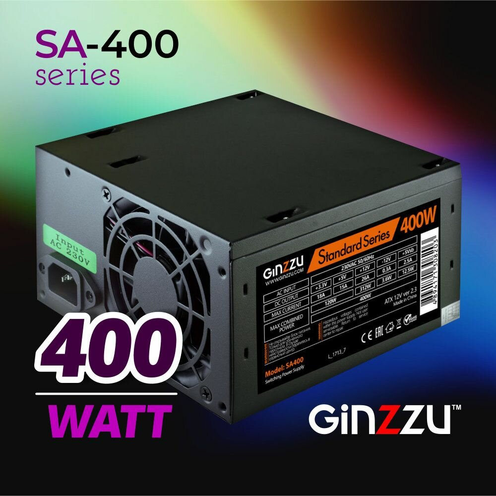 Блок питания Ginzzu SA400 400W черный - фото №5