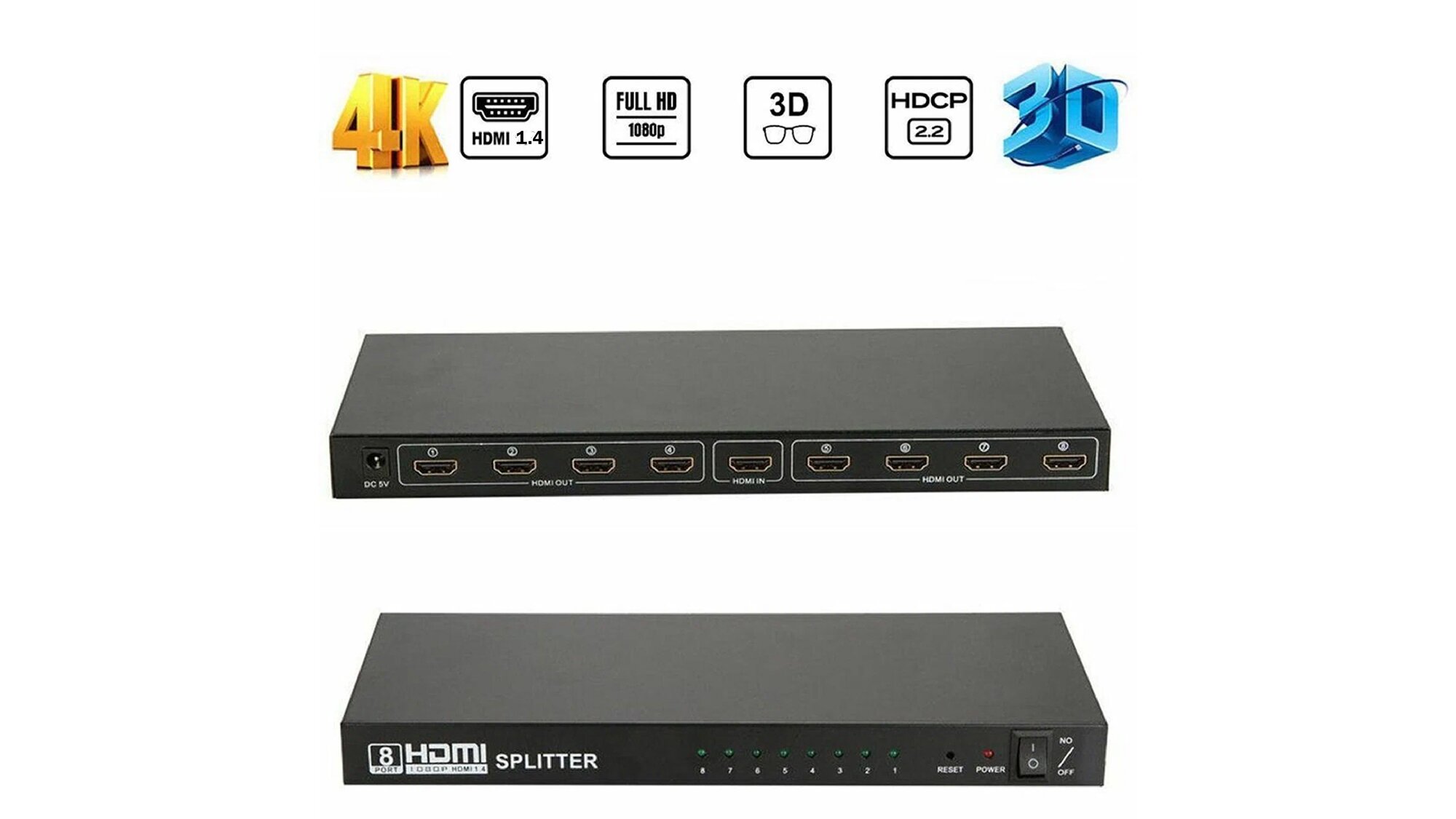 Разветвитель HDMI splitter 1x8 (Разветвление и усиление HDMI-сигнала версия1.4)
