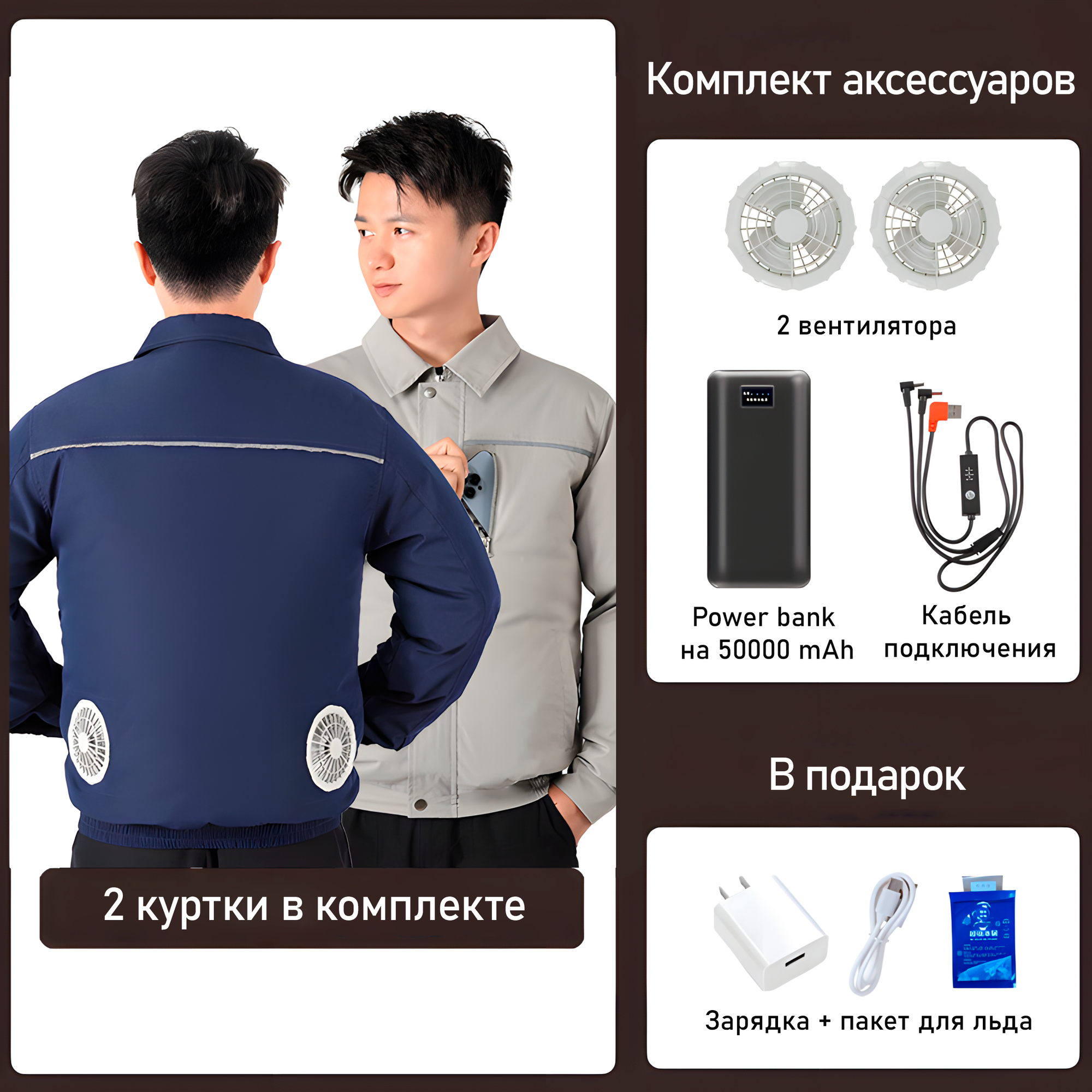 Комплект рабочих курток с системой охлаждения 2 шт темно-синий/серый S