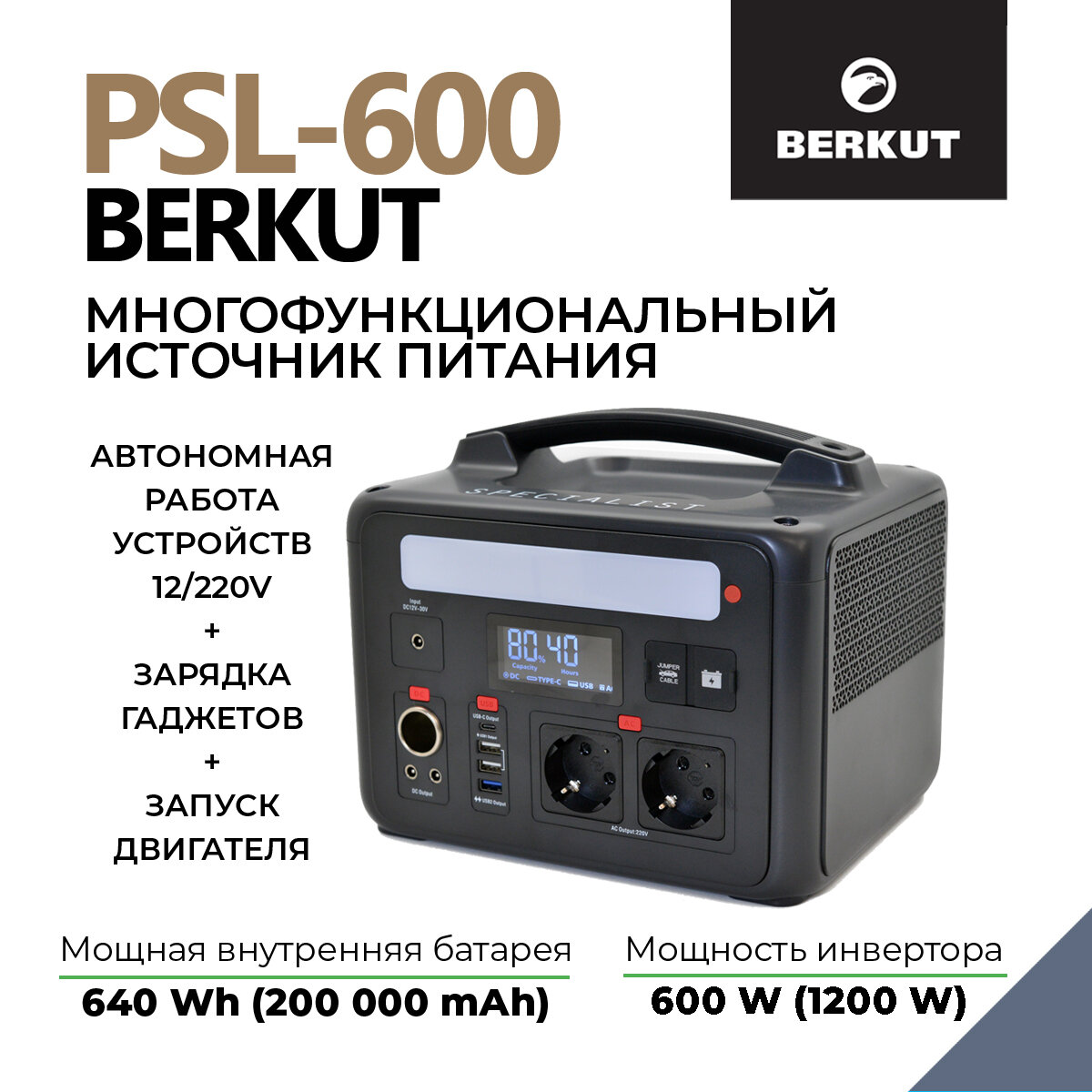 Портативная многофункциональная электростанция BERKUT PSL-600