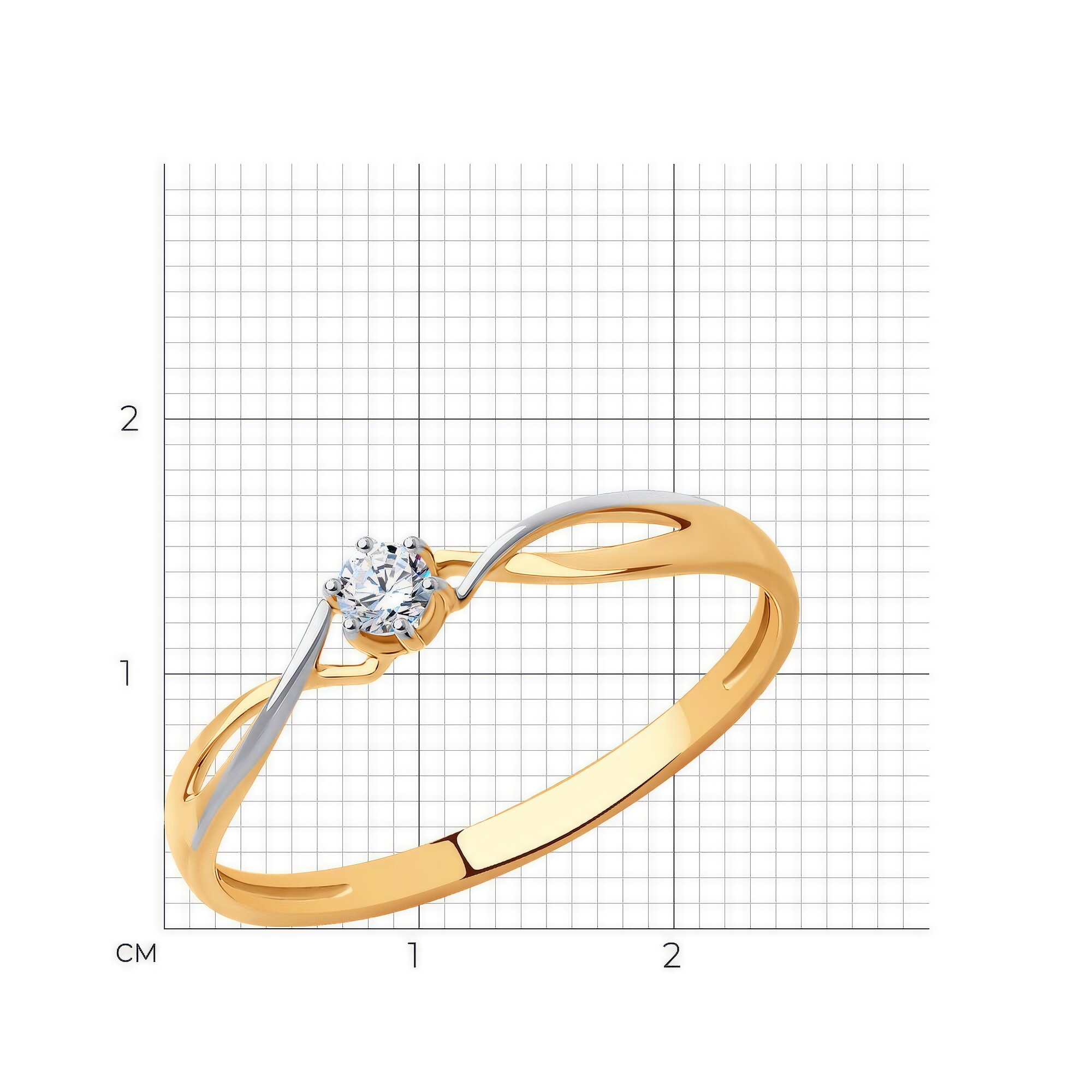 Кольцо помолвочное Diamant online, красное золото, 585 проба, фианит, размер 16, прозрачный — фото 1