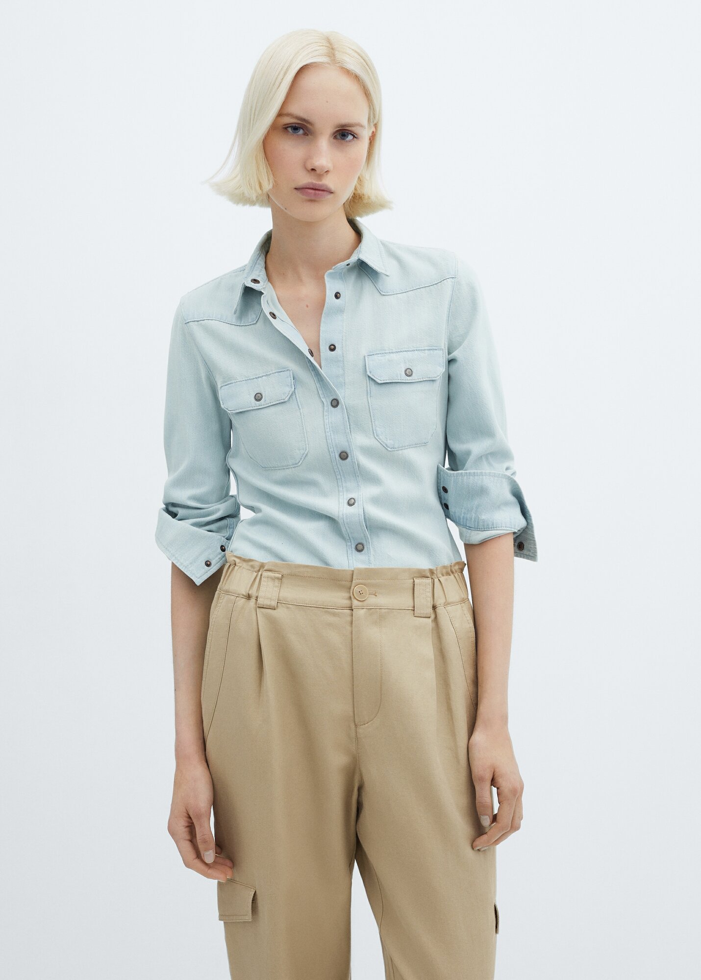 Брюки карго MANGO, размер 40 EU, бежевый — фото 1