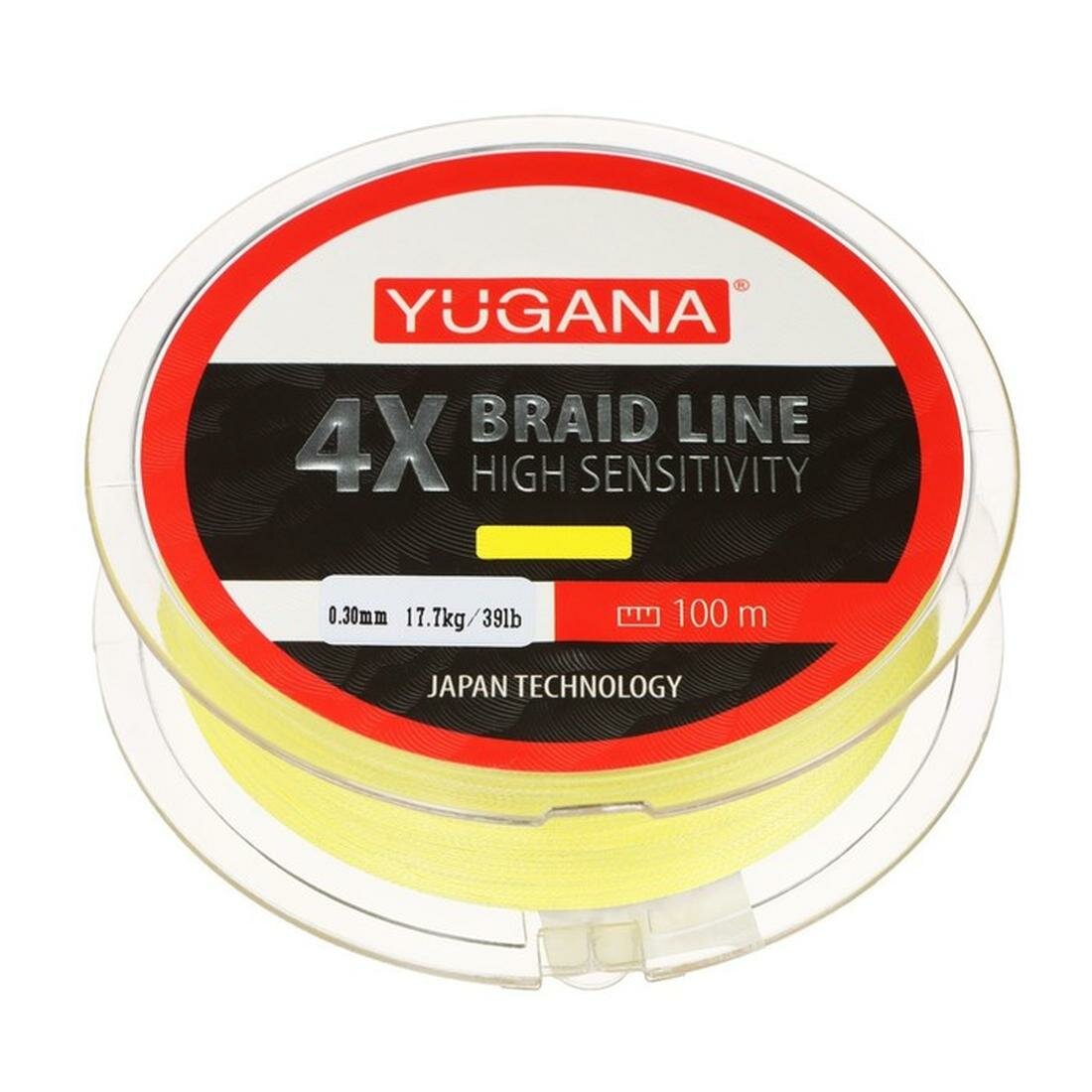 Леска плетеная YUGANA X4 PE, диаметр 0.3 мм, 17.7 кг, 100 м, желтый