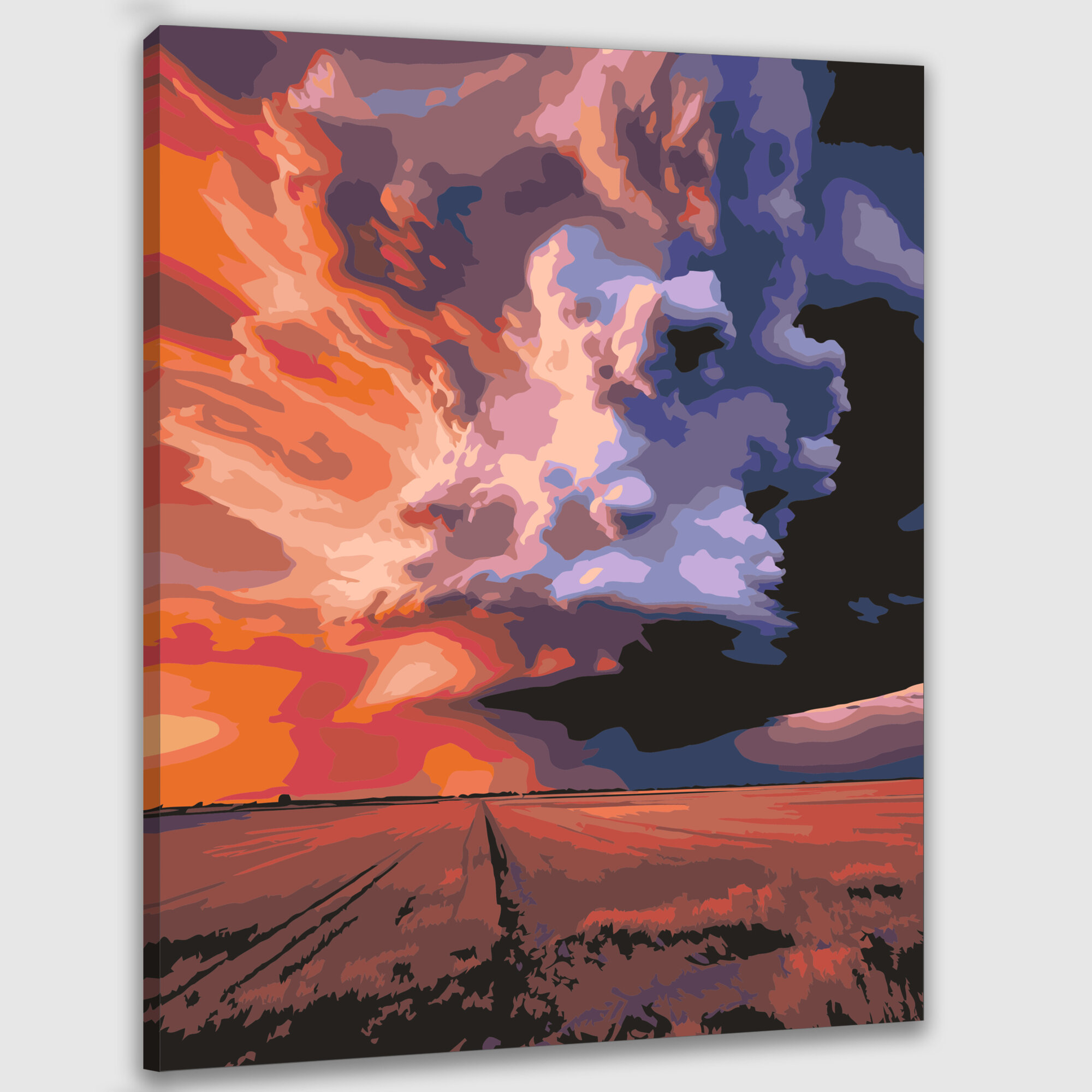 Картина по номерам 40x50 см, фотография, гроза, закат, облака, молнии, драматичная композиция, динамичная композиция
