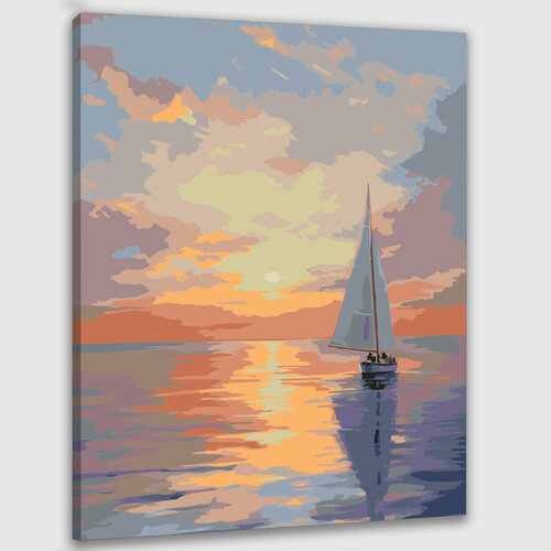 фото Картина по номерам 40x50 см, картина, масло, морской пейзаж, закат, яркие оттенки, небо, отражения, лазурные воды quizart