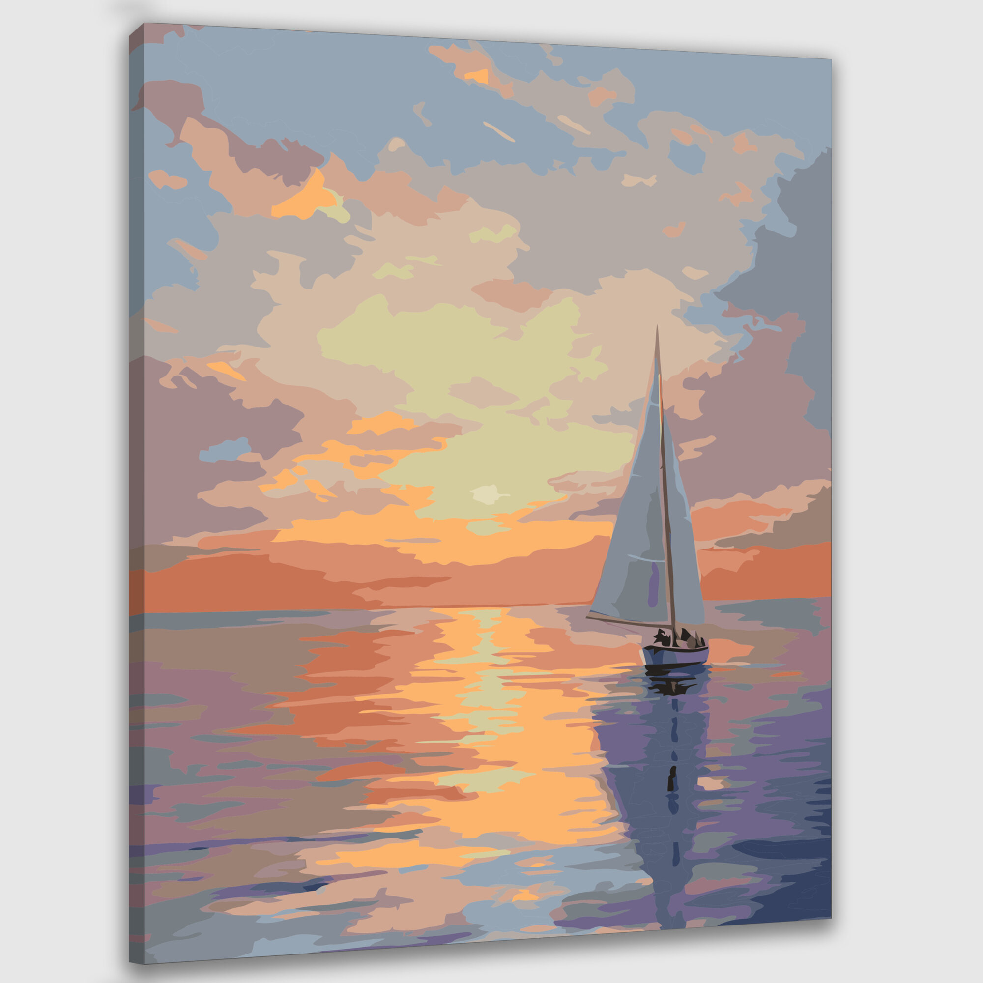 Картина по номерам 40x50 см, картина, масло, морской пейзаж, закат, яркие оттенки, небо, отражения, лазурные воды