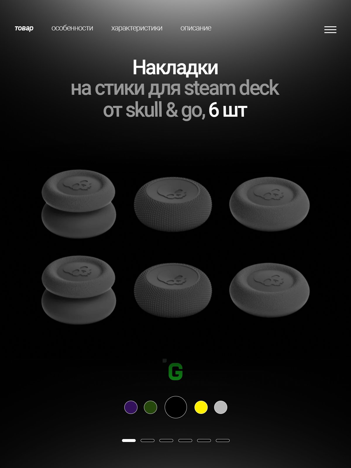 Накладки на стики "Thumb Grip" Skull &Co для Steam Deck/OLED/ROG Ally, 6 штук, цвет черный (Black)