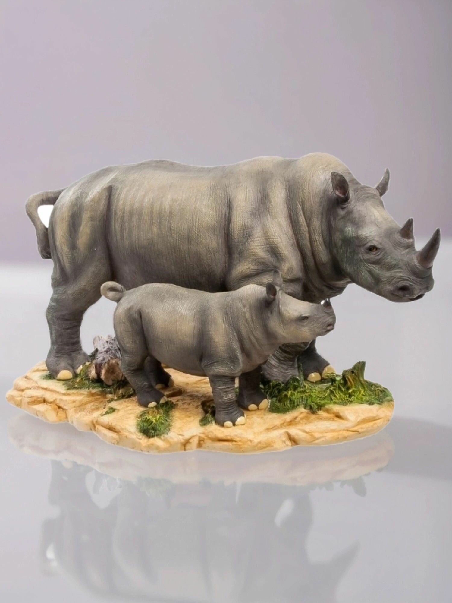 Статуэтка Носорог с детенышем, 30*18*17см, полистоун, цвет серый — фото 1