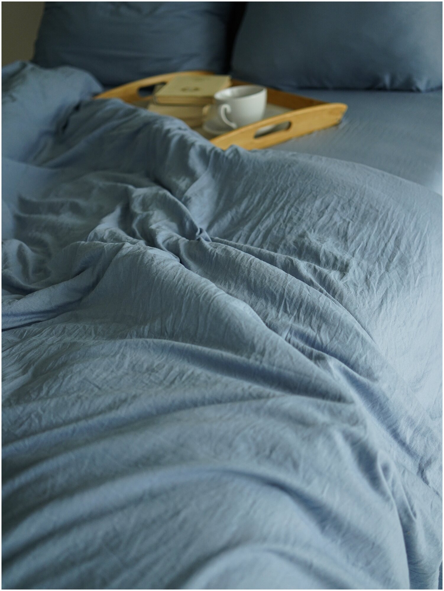 Комплект постельного белья, Cheery home, перкаль однотонный, 1,5 спальный жатка, голубой. - фотография № 3