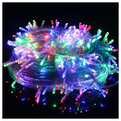 Гирлянда нить светодиодная новогодняя на елку, 22 метра, прозрачный провод, разноцветная