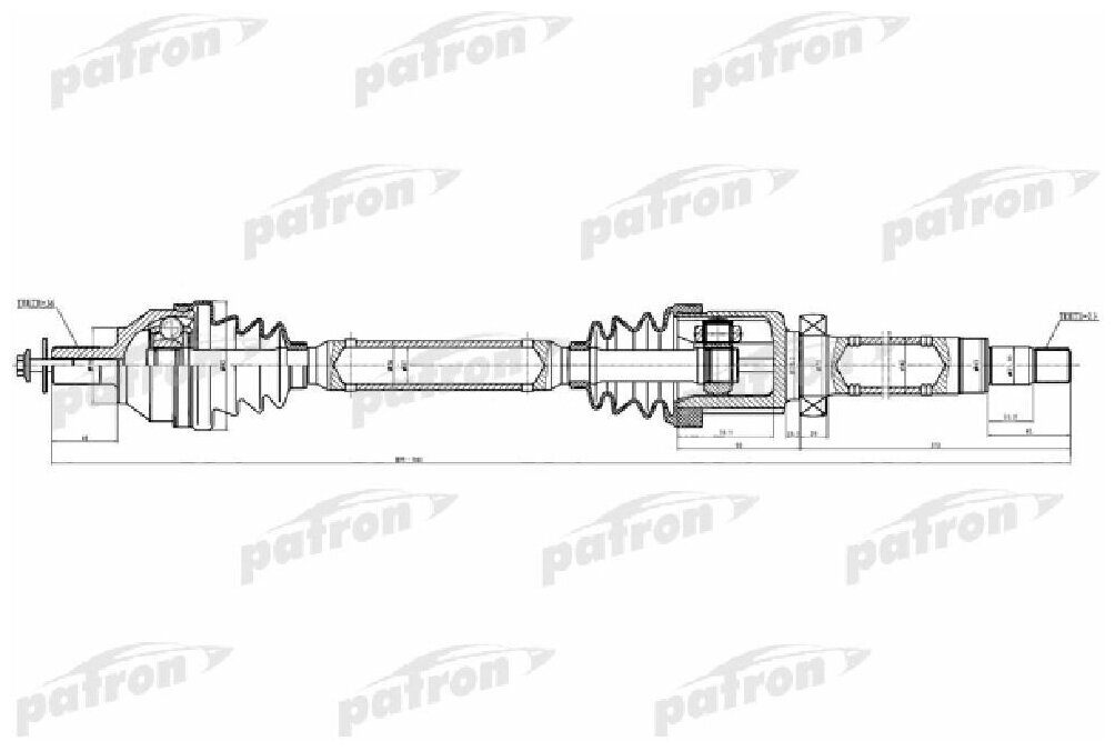 Полуось передняя правая 36x921,5x56x23 FORD C MAX 04 07, FOCUS LL 06 PATRON PDS0381