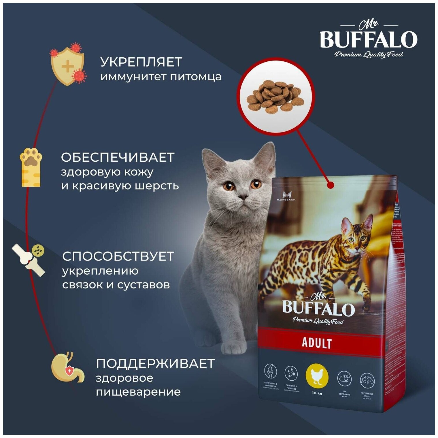 Mr. Buffalo ADULT сухой корм с курицей 10кг для кошек - фотография № 11