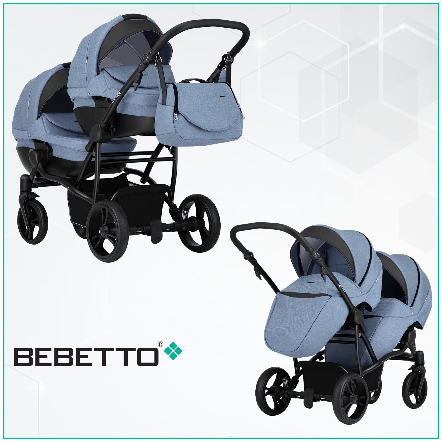 Коляска для двойни 2в1 Bebetto 42 Comfort 02 шасси Черное