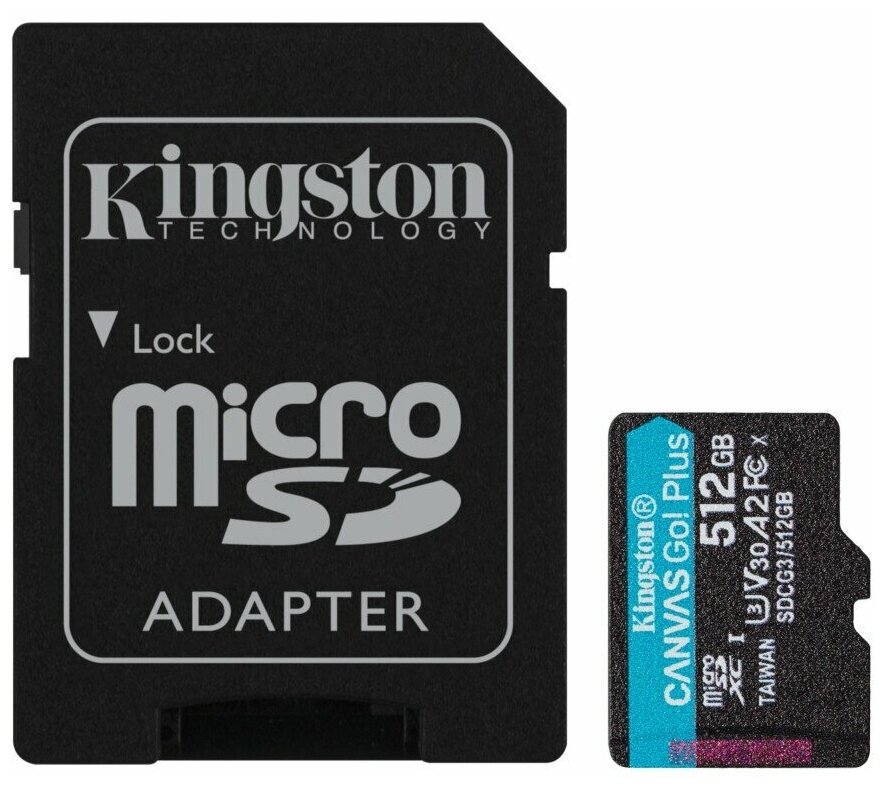 Карта памяти 512Gb - Kingston Canvas Go! Micro Secure Digital HC Class10 UHS-I Canvas Select + SD Adapter SDCG3/512GB с переходником под SD