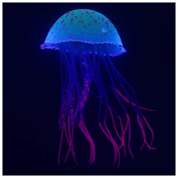 Декор для аквариума"Медуза", силиконовая, с неоновым эффектом, 6,5 х 6,5 х 11,5 см, фиолето 71088 . - фотография № 6