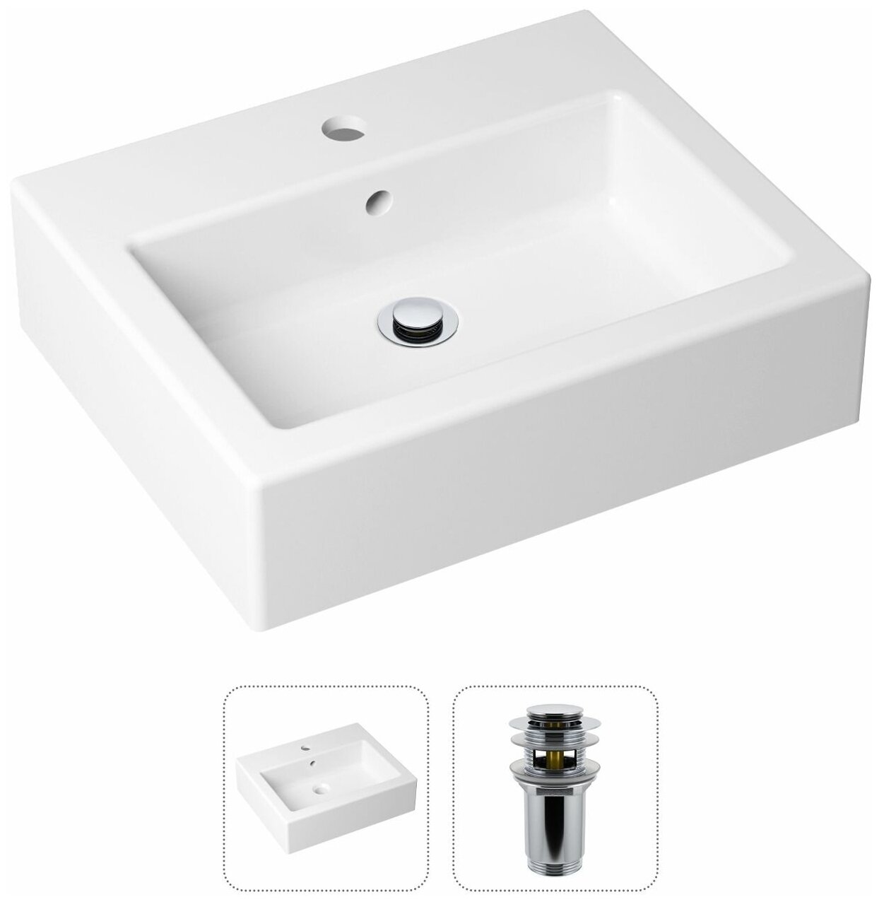 Комплект 2 в 1 Lavinia Boho Bathroom Sink 21520908: накладная фарфоровая раковина 50 см, донный клапан