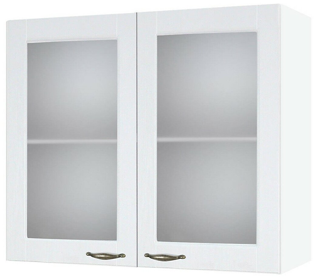 Кухонный модуль навесной 80х30х67 см, с прозрачным стеклом "Нева" МДФ 80 см. Белое дерево