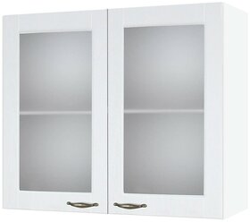 Кухонный модуль навесной 80х30х67 см, с прозрачным стеклом "Нева" МДФ 80 см. Белое дерево