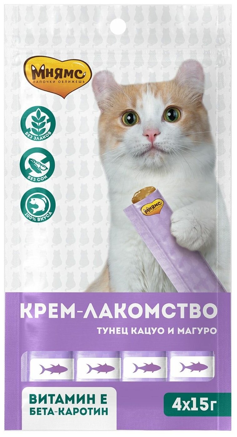 Крем-лакомство Мнямс "Тунец Кацуо и Магуро" для кошек, 15гр - фото №1