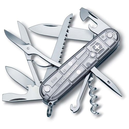 Нож перочинный VICTORINOX Huntsman, 91 мм, 15 функций, полупрозрачный серебристый