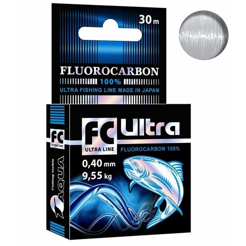 Леска для рыбалки AQUA FC Ultra Fluorocarbon 100% 0,40mm 30m, цвет - прозрачный, test - 9,55kg ( 1 штука )