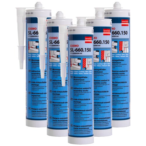 Клей герметик COSMOFEN 345 SL-660.150 белый, 305 гр., для окон и панелей ПВХ, стойкий к УФ и атмосферным воздействиям, 5 картриджей