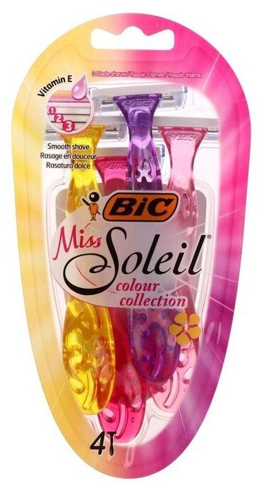 Бритва женская BIC Miss Soleil Colour Collection, 3 лезвия, 4 шт.