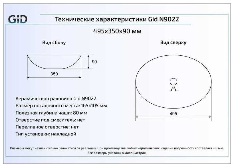 Раковина Ceramalux N 9022