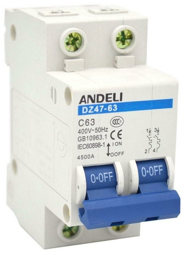 Автоматический выключатель на Din-рейку ADL01-082 ANDELI DZ47-63/2P C40A/2п/ 4,5кА (2 шт. в комплекте) - фотография № 2