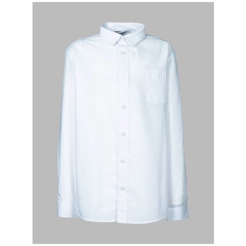 фото Школьная рубашка tsarevich, прямой силуэт, на пуговицах, длинный рукав, однотонная, размер 164-170, белый