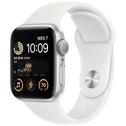 Apple Watch SE (2022) 40mm Silver Aluminum Case with White Sport Band (GPS)