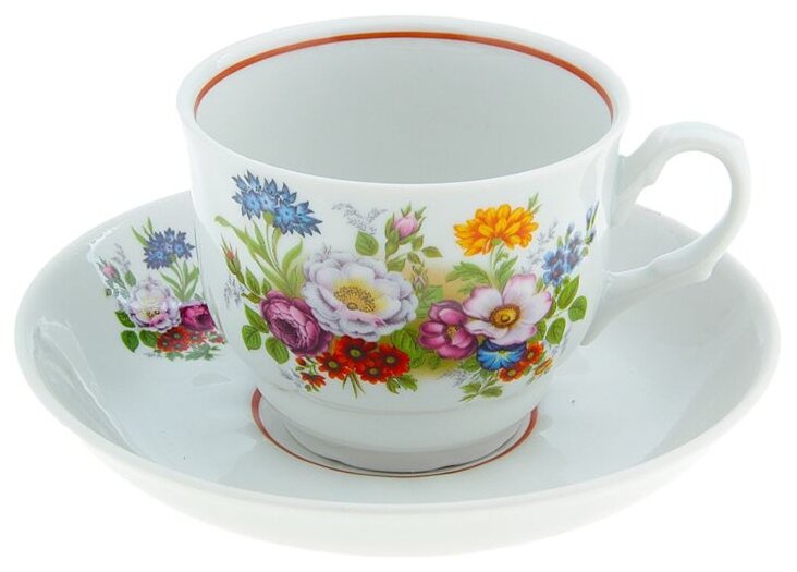 Чайная пара «Тюльпан. Букет цветов», 250 мл, блюдце d=15 см 507777 - фотография № 1