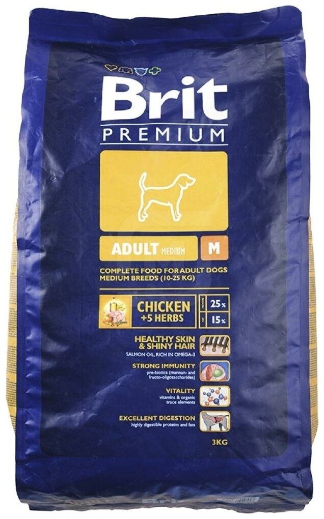 Сухой корм Brit Premium для взрослых собак средних пород, курица, 1кг - фото №17