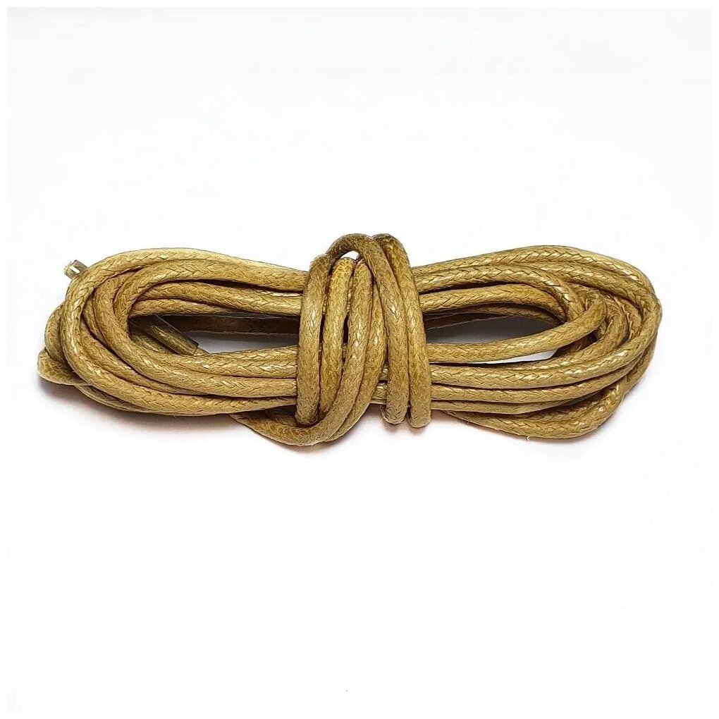 Шнурки для обуви LENKO вощеные бежевые круглые 100 см, 3 мм, 1 пара, хлопковые с пропиткой — фото 1