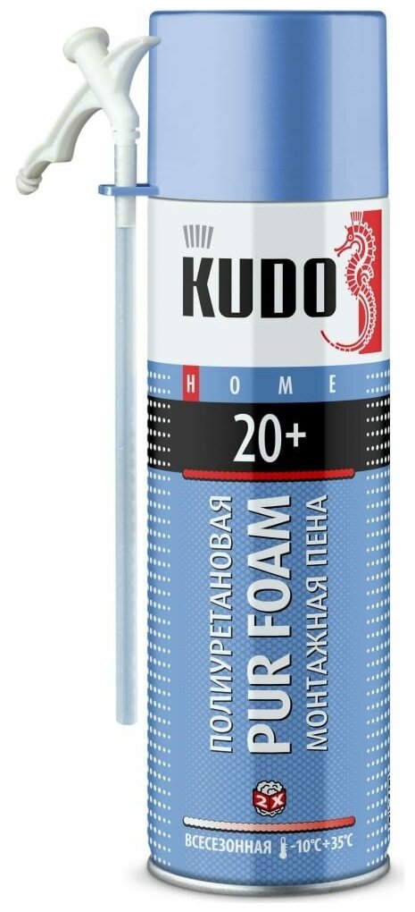 Пена полиуретановая монтажная KUDO "PUR FOAM 20+" бытовая всесезонная выход до 20 л 650 мл