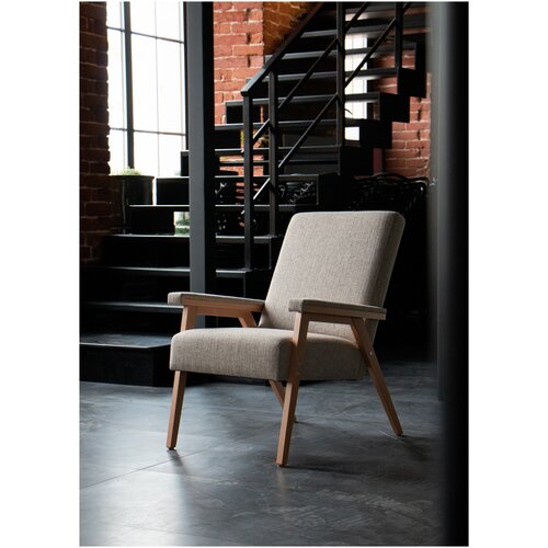 Кресло с деревянными подлокотниками / Рогожка Melange / Бежевый