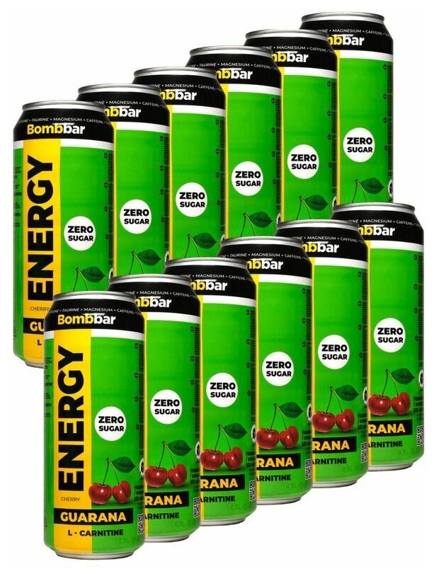 Энергетик, напиток без сахара с Л-карнитином BOMBBAR ENERGY (Вишня) 12х500мл /С гуараной энергетический напиток - фотография № 4