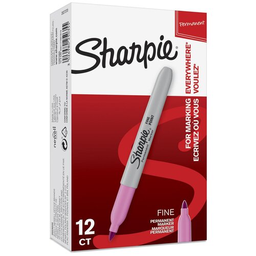 Маркер перманентный Paper Mate Fine 2025035 Sharpie розовый (12 шт. в упаковке)