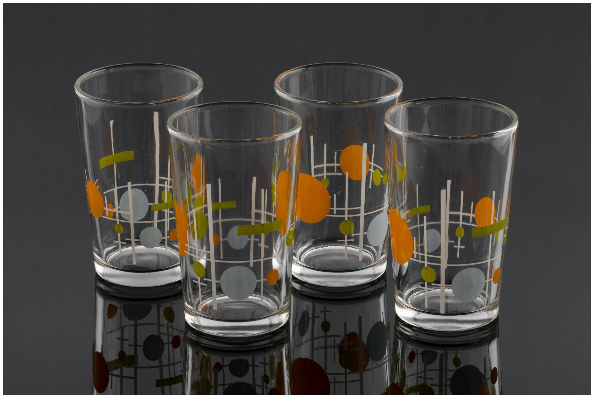 Комплект стаканов с геометрическим узором (4 предмета), стекло, деколь, СССР