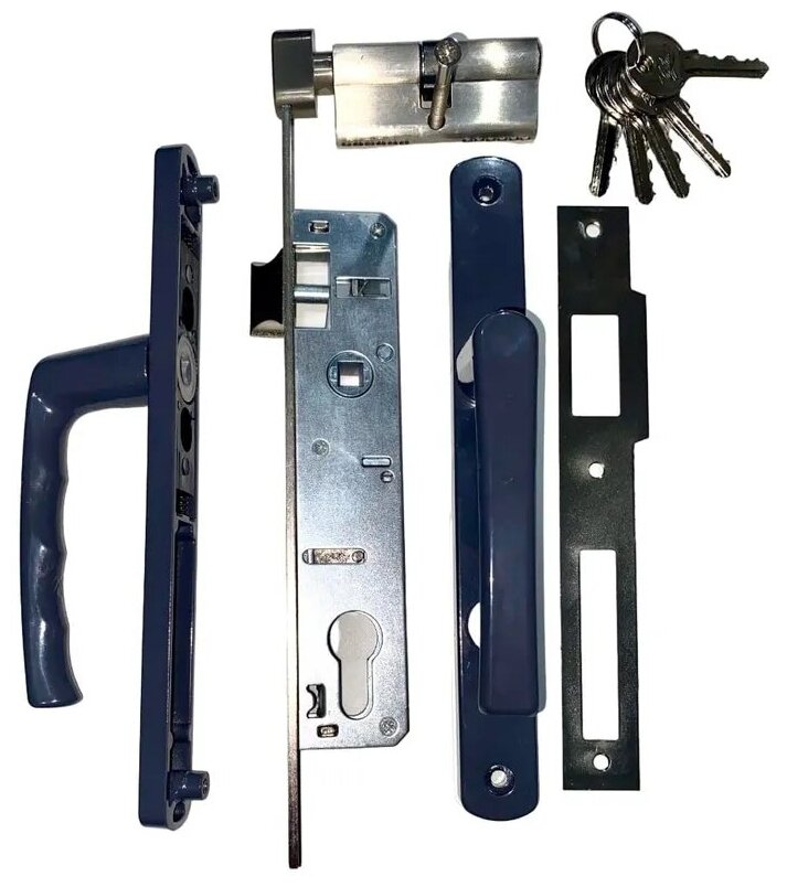 фото Комплект замка с ручкой DOMERE-VET для калитки (ключ-вертушка) RAL 7024 (Графитовый серый).