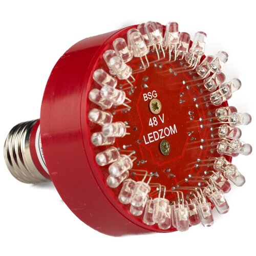 Лампа светодиодная LEDZOM 48В, 25Кд, E27, красный, 4Вт, -50С /+50С, 40-72В