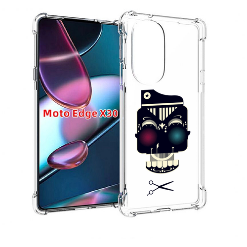Чехол MyPads черно белый скелет с яркими глазами для Motorola Moto Edge X30 задняя-панель-накладка-бампер