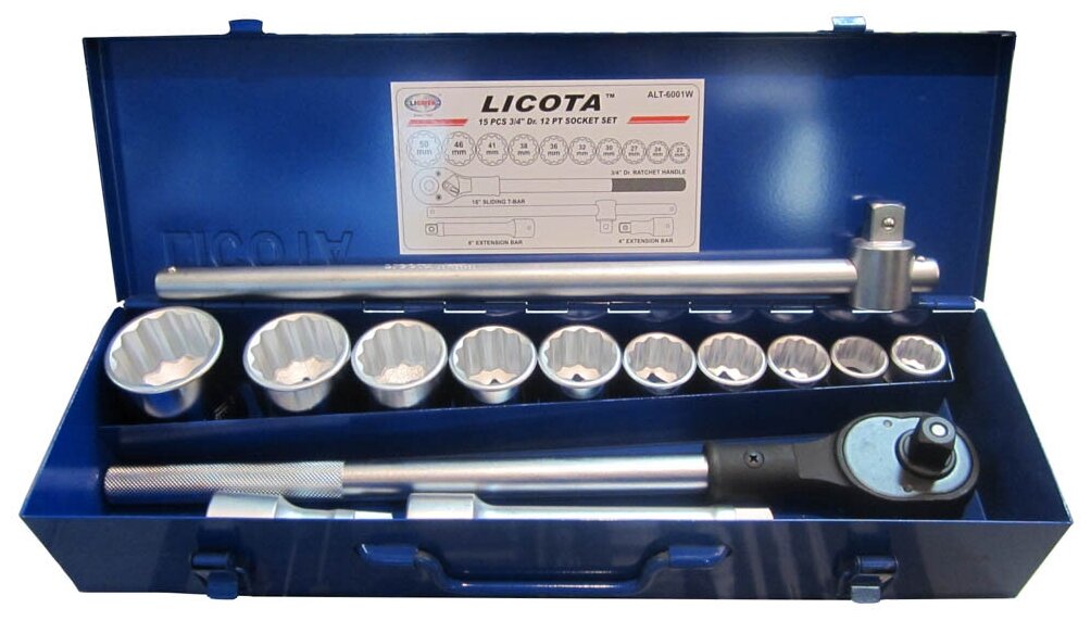 Licota ALT-6001W Набор торцевых головок 3/4", 12гр., 22-50 мм, 15пр.