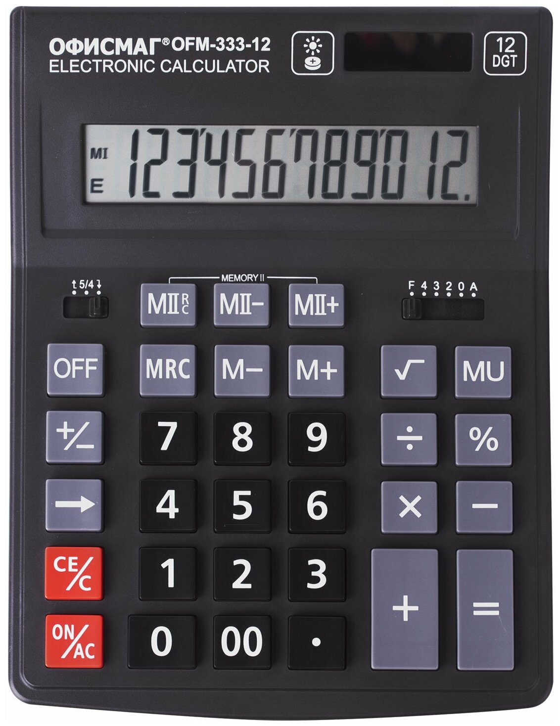 Калькулятор настольный офисмаг OFM-333 (200x154 мм) 12 разрядов двойное питание черный 250462