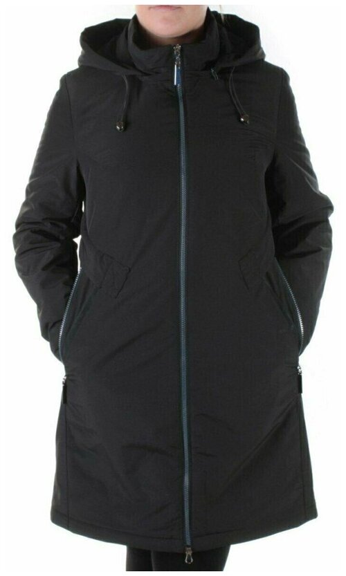 Куртка  демисезонная, средней длины, силуэт полуприлегающий, влагоотводящая, карманы, ветрозащитная, капюшон, размер 50, черный