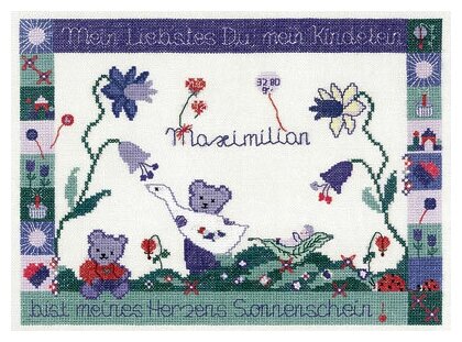 Набор для вышивания крестом Acufactum Ute Menze, Германия, "Мишки с синими цветами" 25,5*17,5см, арт.2361