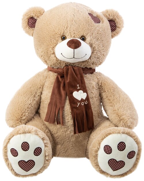 Мягкая игрушка BelaiToys медведь Тони с шарфом, 120 см, кофейный